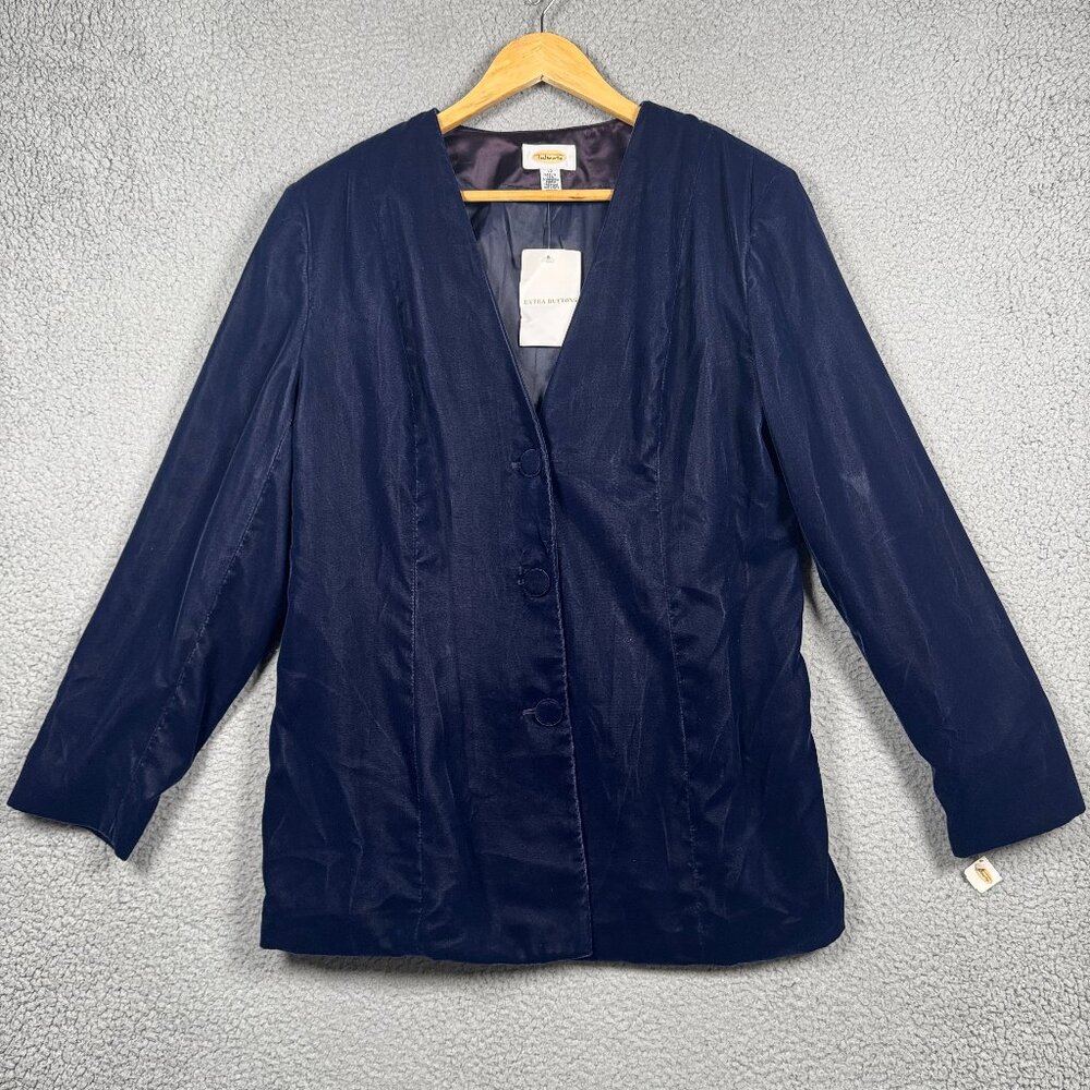 Talbots Blazer Womens Size 12 Midnight Navy Velour Vintage Collarless Velvet NWT